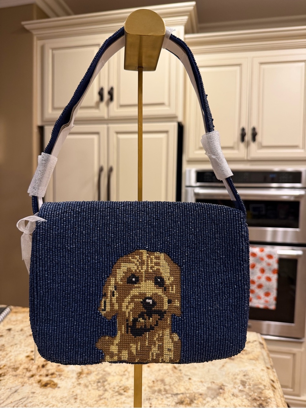 From India to You Navy Beaded Dog Motif Shoulder Bag